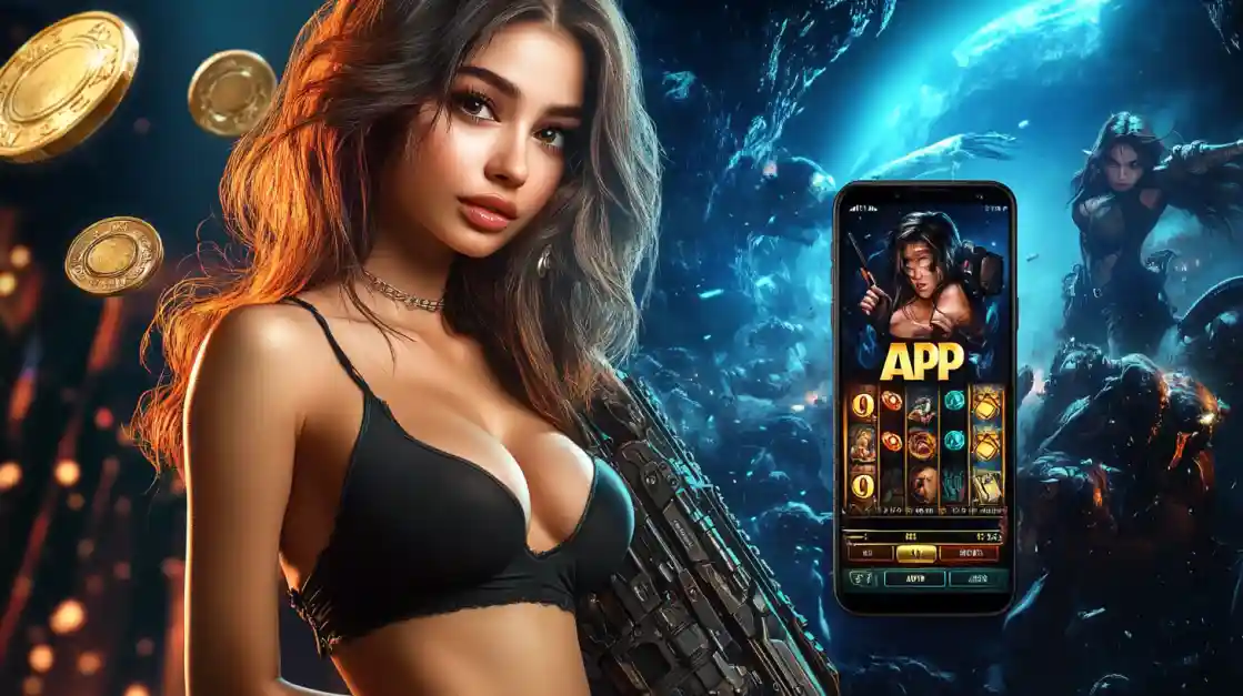 একজন সাহসী নারী TK222 মোবাইল গেমিং অ্যাপ ব্যবহার করছেন, যা অ্যাকশনভিত্তিক গেমের অনুভূতি প্রকাশ করে।