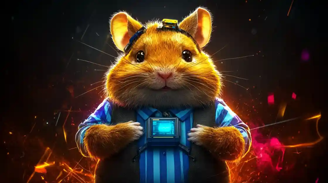 A cute and tech-savvy hamster character wearing a vest and a headset, with a friendly expression, representing the playful and innovative spirit of TK222.